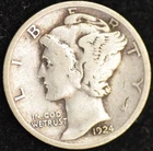 1924 GOOD-VERY GOOD Mercury Dime, 90% Silver