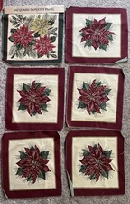 POINSETTIA PILLOW Tapestry 18x17 Vintage- lot of 6