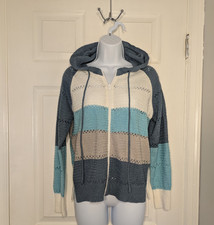 Women s Full Zip Hooded Cotton Knit Striped H...
