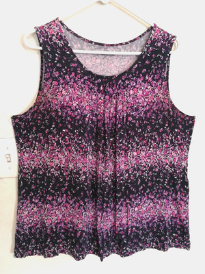 Croft & Barrow Womens Tank Top 1X Plus Floral Purple Black Sleeveless Blouse