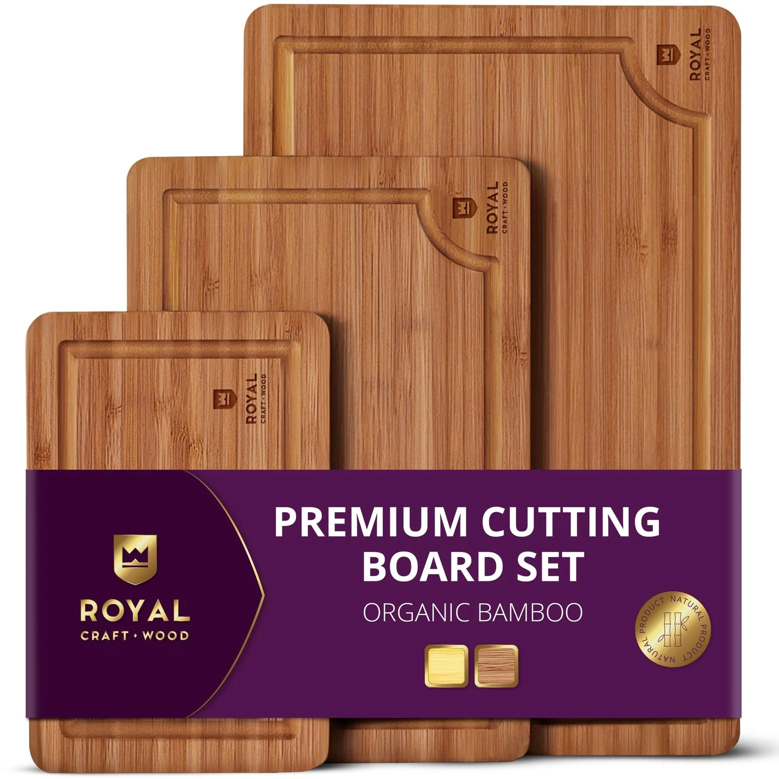 Bamboo Cutting Boards Set - Juice Groove, Handles, Charcuterie, Butcher Block