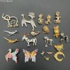 Vintage Costume Jewelry Lot of 19 Animal Brooches Pins Poodle Birds Donkey Whale