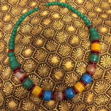 Multi-color colorful beaded handmade bohemian statement necklace Vintage 
