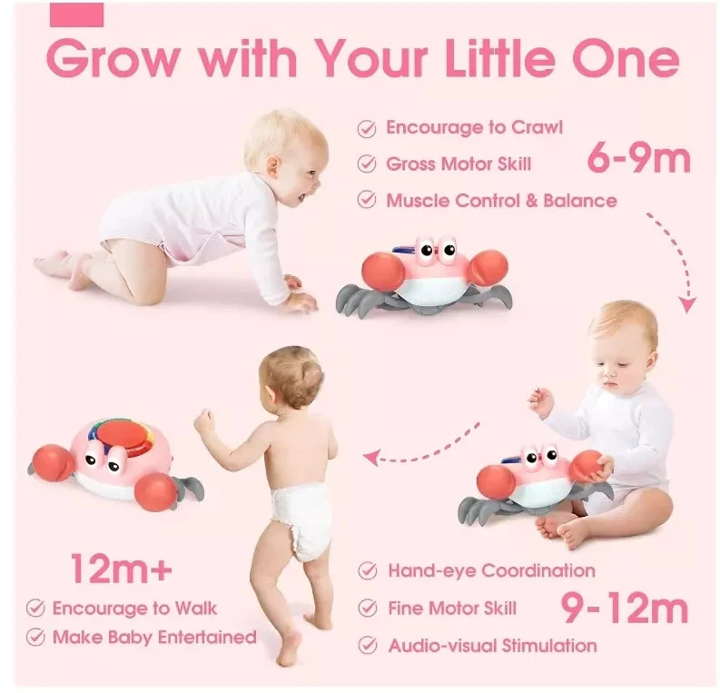 Juguetes interactivos para bebés con cangrejo gateo música y LED juguete para bailar niño caminar bailar Foto 4 de 4