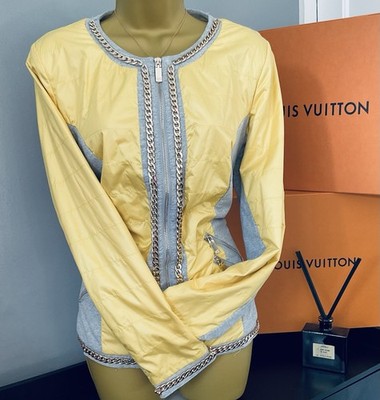 Pristine Roberta Biagi Yellow & Grey With Gold Chain-Link Trim Jacket Size L
