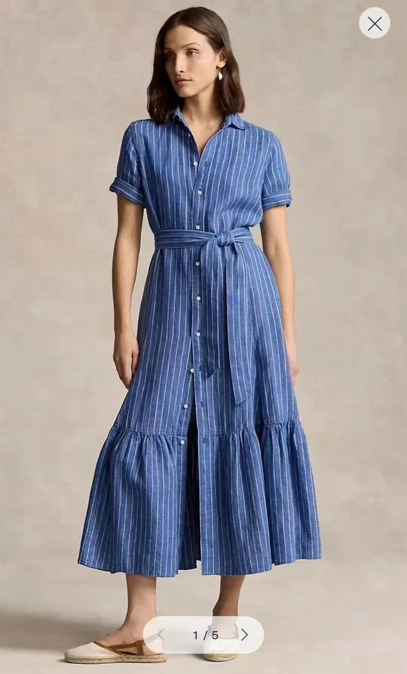 Polo Ralph Lauren платья синий в полоску льняная рубашка платье - Изображение 2 из 4