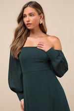 Lulus Feel The Romance Off-The-Shoulder Maxi Dress Emerald M