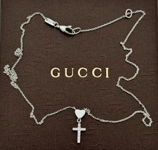 AUTHENTIC GUCCI MINI CROSS IN 18K WG SET WITH DIAMONDS, APPR. RET USD 1,400 TAX