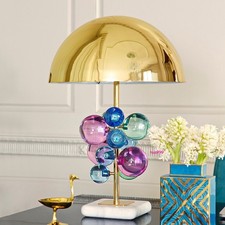 LED Copper Bedside Desk Light Bedroom Crystal...