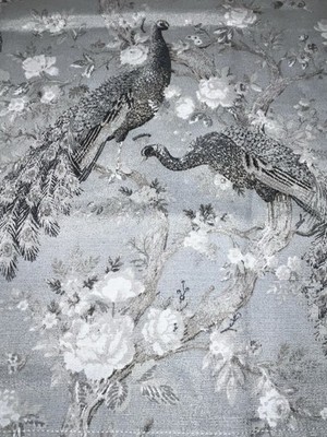 NWT LAURA ASHLEY GRAY PEACOCK AND FLORAL DESIGN CURTAINS/DRAPES