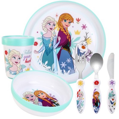 Frozen Kids 6-teiliges Geschirr Besteck Set - Teller/Schale/Tasse/Messer/Gabel/Löffel