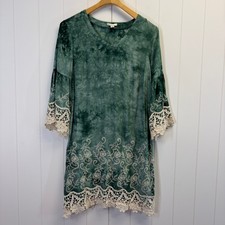 Boho Artsy Tie Dye Dress Womens Size S Crochet Lace Hem Forest Fairy Hippie