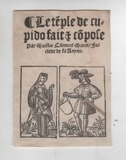 Ex Libris LE TEMPLE DE CUPIDON Maistre Clement Marot Factor de la Royne 16th century