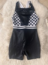 NWOT More Magic Girls Dance Athletic Exercise Swimsuit Swim 1 Pc Black White 4 5