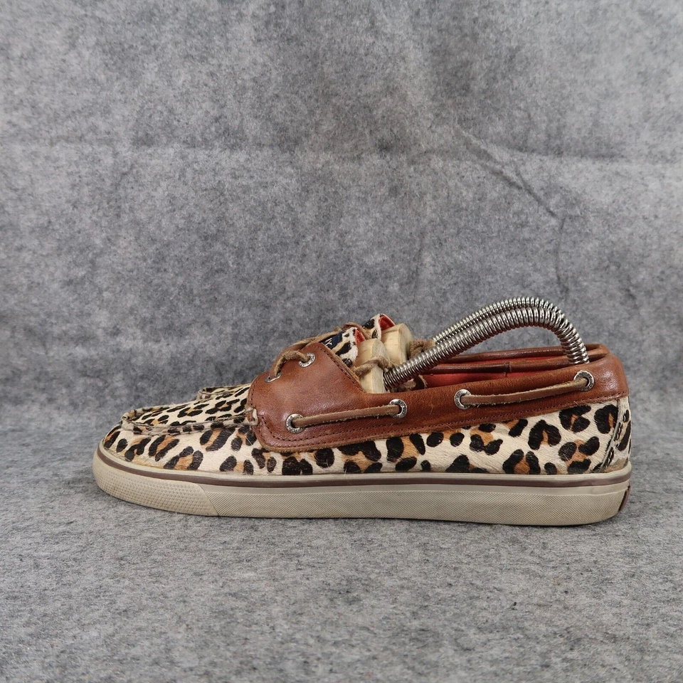 Sapatos femininos Sperry 8,5 top sider barco deck couro estampa leopardo moda preppy - Imagem 4 de 4
