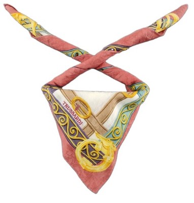 Trussardi Belt Buckle Print Cotton Scarf Bandana Handkerchief 20 x20  Pre-Owned 