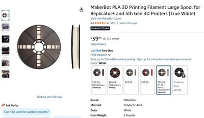 Lot of 2 Makerbot Spools 3D Printer Filament PLA 1.75mm .9KG Roll for Replicator