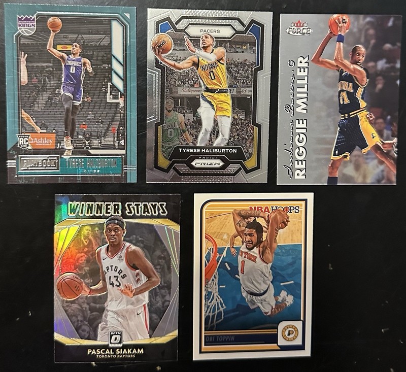 Tyrese Haliburton Rookie w/ Pascal Siakam Silver Prizm, Reggie Miller
