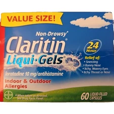 Claritin Liqui-Gels Non-Drowsy Allergy Relief Capsules - 60 Count EXP 05/2026