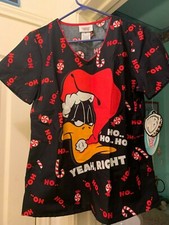 Cherokee Tooniforms Scrub Top Size S Daffy Duck Looney Tunes Christmas NWT SMALL