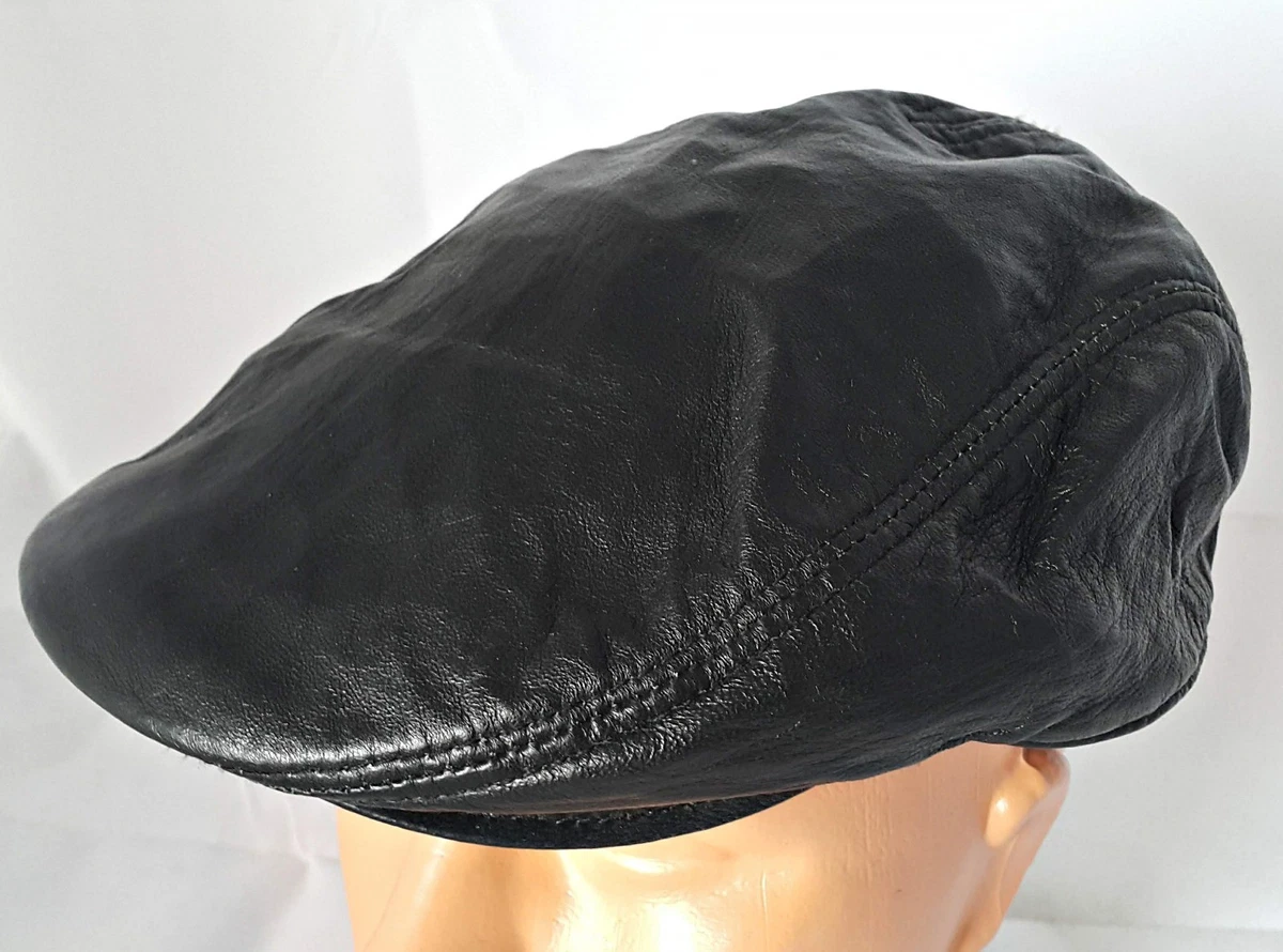 VINTAGE AUTHENTIC BLACK LEATHER NEWSBOY CABBIE CAP HAT US 7 EU 56