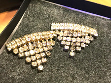 Exquisite Shoe Clips 2" Silver Tone Triangle 2 rows solid 5 dangle Clear Stones