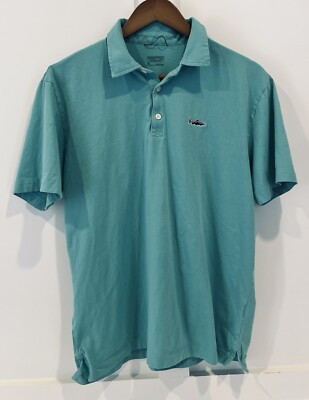 #ad Patagonia Polo Shirt Blue Green Teal Short Sleeve Shark Logo Golf Mens M Medium $10.00