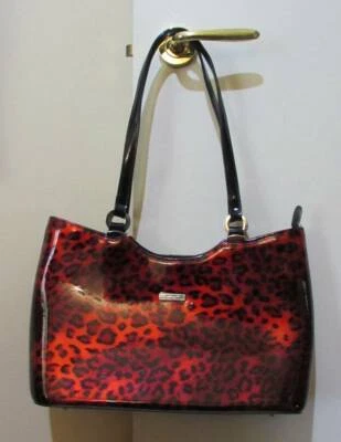 Serenade Leather Handbag Red Black Leopard Print Bags