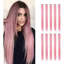 Pink Color Synthetic Highlighter Clip Hair Streaks Extension 21 Inches, 3 Pcs 
