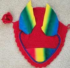 Horse Fly Bonnet with Stretachable Ear Net Fly Veil Hood Mask Hand Made Crochet 