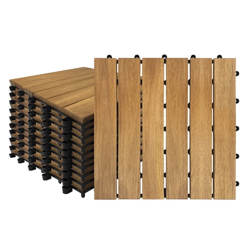 Akazien-Holz Bodenfliesen Holzfliese 30x30cm Terrassenfliese Balkon Klickfliesen - Bild 11 von 14