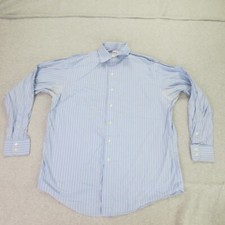 Brooks Brothers Shirt Mens 17 35 Blue Striped Long Sleeve Made in USA Italy 
