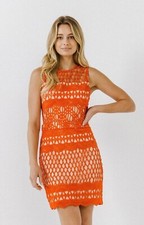 Endless Rose Mini Full Lace Dress Small S Orange  Lined Sleeveless Round Neck