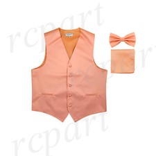 New Men's Vesuvio Napoli Tuxedo Vest Bowtie Hankie set prom party Peach wedding