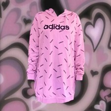 adidas women tops print letters pink/black hoody long SIZE MEDIUM NEW WITH TAG