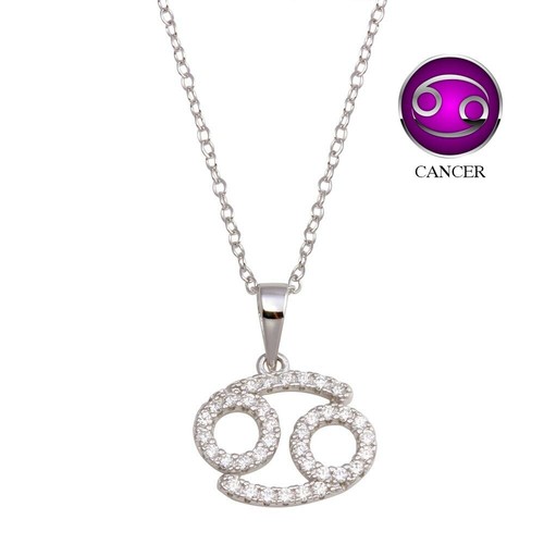 CANCER ZODIAC SIGN NECKLACE PENDANT W/ LAB DIAMONDS / 925 STERLING ...