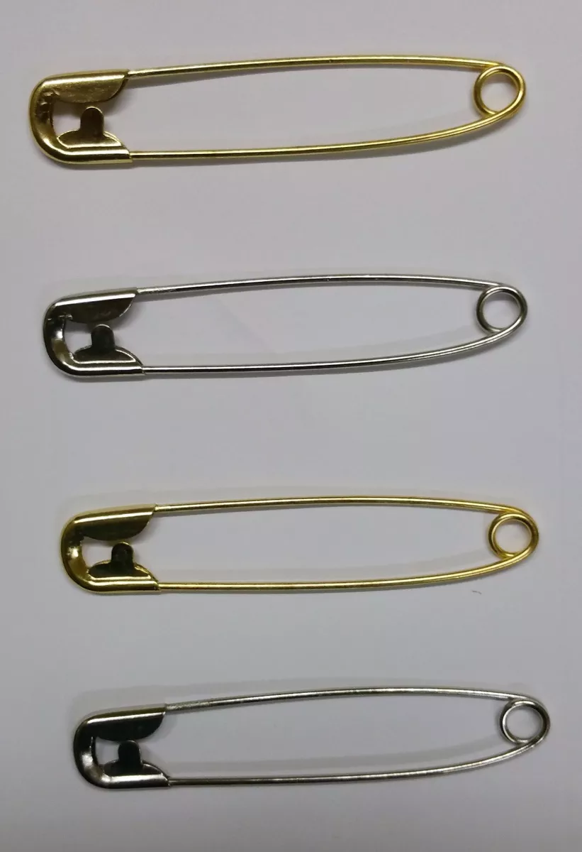 4 Jumbo Safety Pins Big Size Silver Tone (8.5 cm Long 1.5 cm wide) NEW