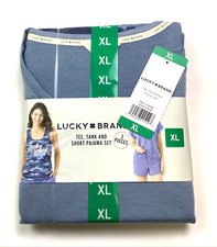 Lucky Brand Women's 3-Piece Sleep Set, Tee, Tank Short, Faded Denim, Size: XL