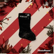 Victoria's Secret Christmas Stocking Holiday Bling Snowflakes Faux Fur Black NEW