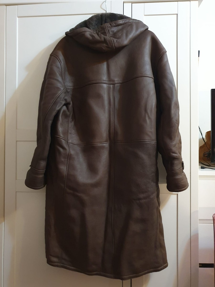 Vintage Frank Meyer Schuchardt long leather hooded winter coat