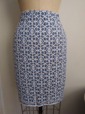 Sofie Max Blue Skirt White Crocheted Lace Layered Medium  NEW