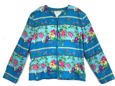 Adrianna Papell Womens Blazer Jacket Size 12 Multicolor Floral Silk Long Sleeve