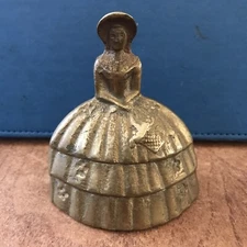 Antique Victorian Dinner Bell Girl Woman Figurine Brass Hand Bell Rings Loud .