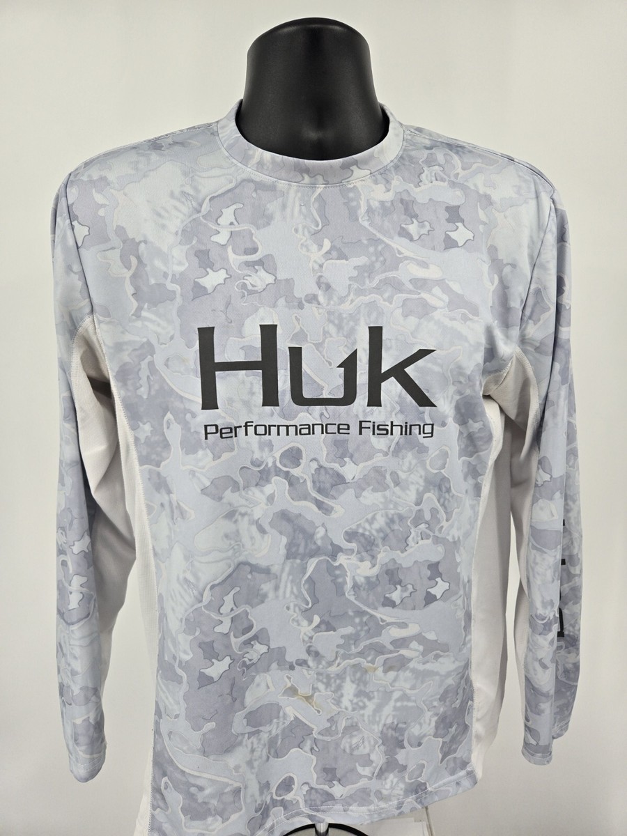 Huk Fishingフィッシングシャツ グレー M （L） HUK Fishing Shirt Mens Small Camo Gray Long Sleeve Stretch