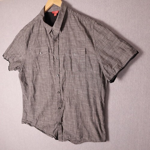 Guess Size XL Mens Short Sleeve Button Up Shirt Grey Lightweight Cotton Casual - Picture 2 of 8