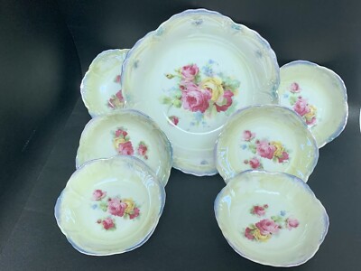 Vintage Dessert Berry Stemmed Bowls Set of 7 Queen Rose Bavaria Germany