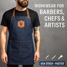 Water Resistant Apron With Leather Straps Unisex Tattoo Artist Chef W/Pockets