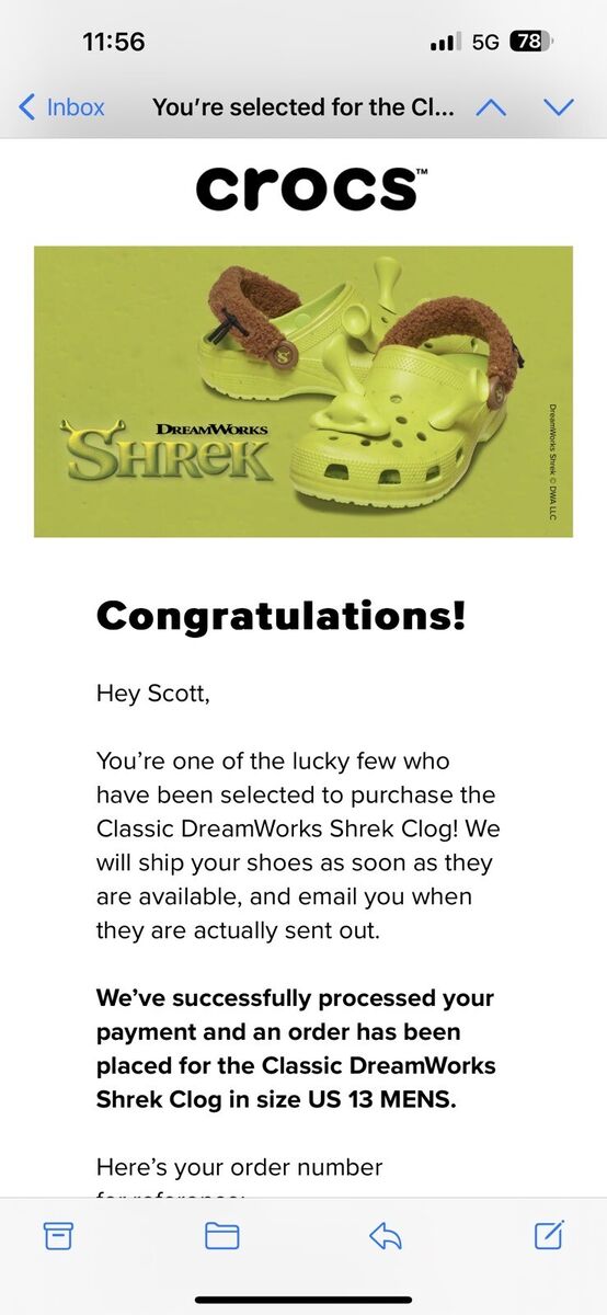 DreamWorks Shrek Crocs Classic Clog Men's Size 11 Ogre Green IN HAND