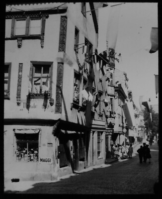 ANTIKES magisches Laternendia ALTES HAUS DATIERT 1625 BOPPARD UM 1910 FOTO GERMANY 