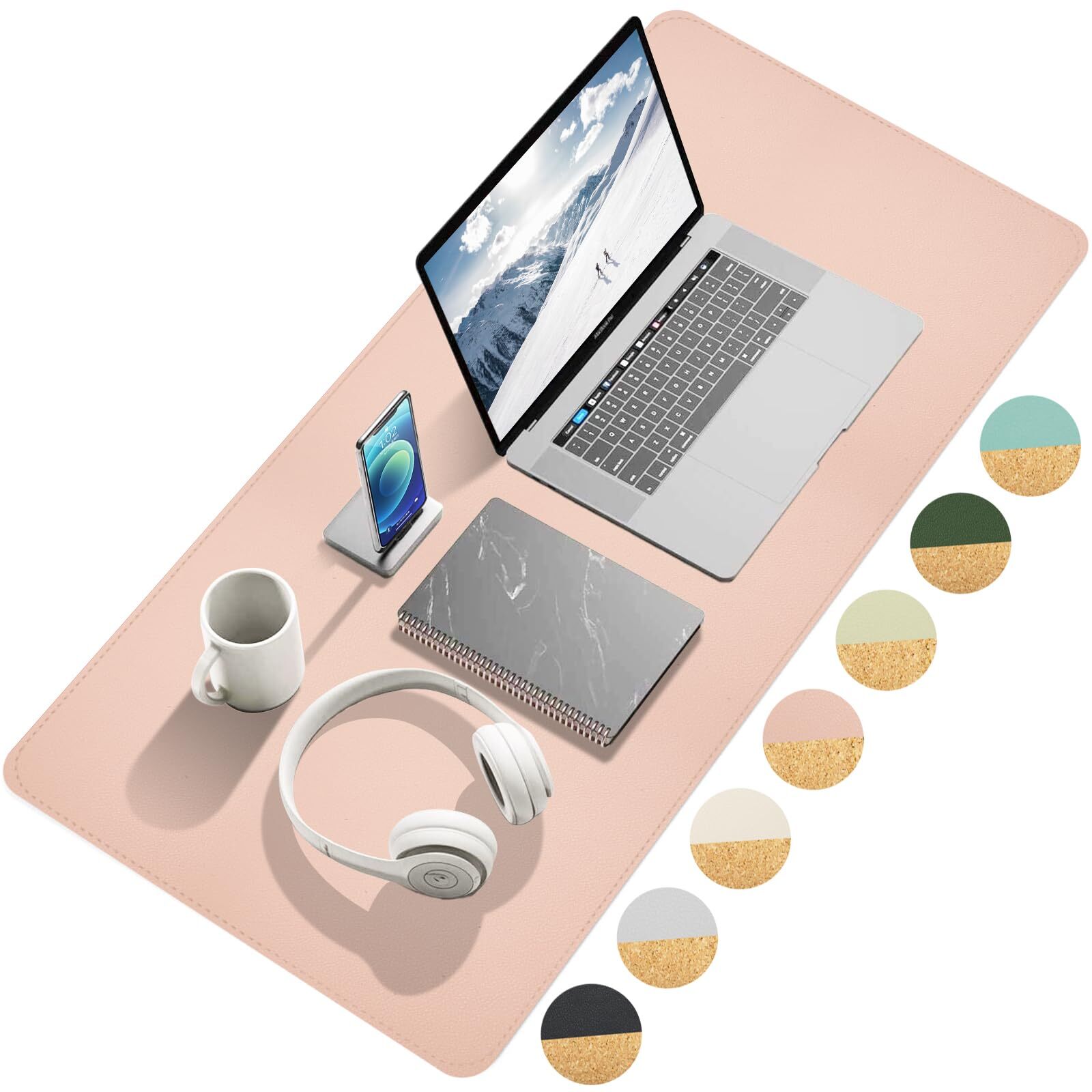 Desk Mat Dual-Sided Desk Pad Large Mouse Pad for Desk Natural Cork & PU Leath...-image